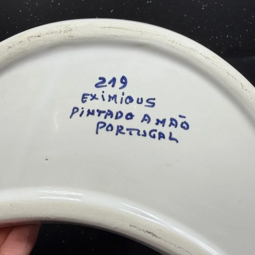 Eximious Portugal Hand Painted Blue White Squirrel Crescent Bone Dish Plate Dish